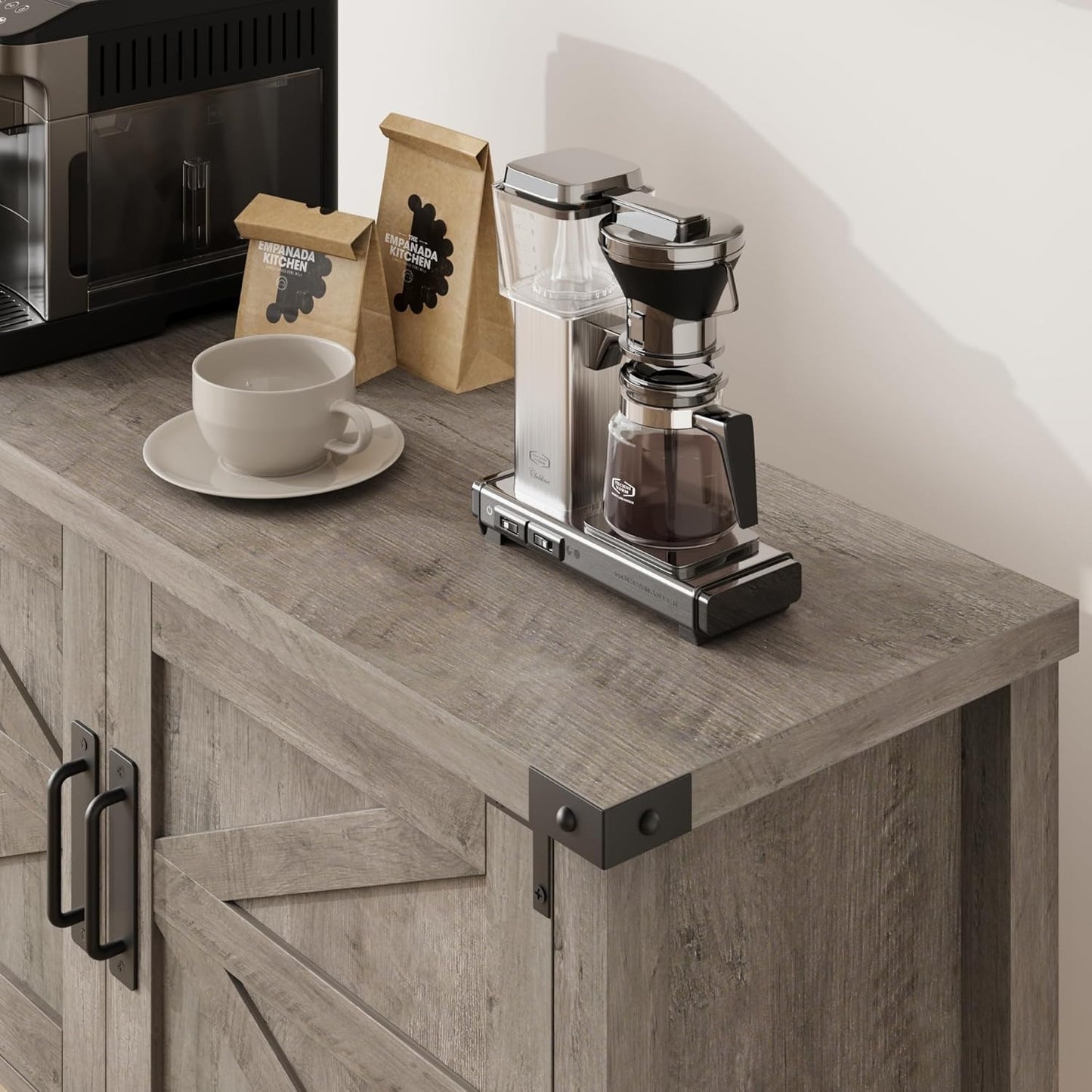 Sidetable – Haltafel – Consoletafel – Wandtafel – Bijzettafel – Grijs – Met 2 Deuren En 2 Laden – Stevig Metalen Frame & Krasbestendig Oppervlak