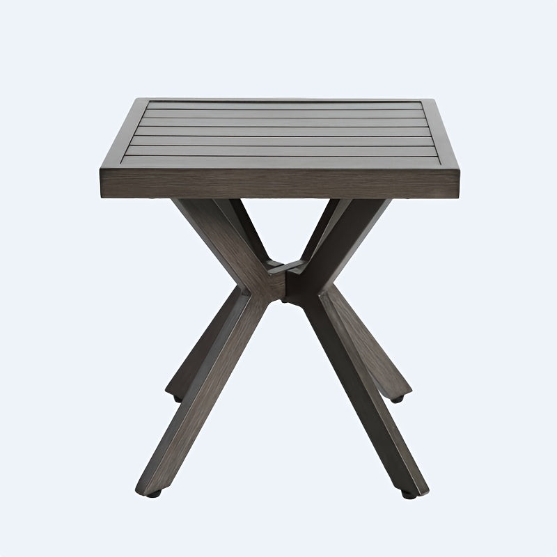 Bijzettafel – Sidetable – Nachtkastje – Salontafel – Banktafel – Weerbestendig Aluminium – Compact Vierkant Design – Donkergrijs – Stevige Poten – Eenvoudig Schoon Te Maken