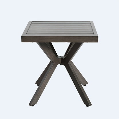 Bijzettafel – Sidetable – Nachtkastje – Salontafel – Banktafel – Weerbestendig Aluminium – Compact Vierkant Design – Donkergrijs – Stevige Poten – Eenvoudig Schoon Te Maken