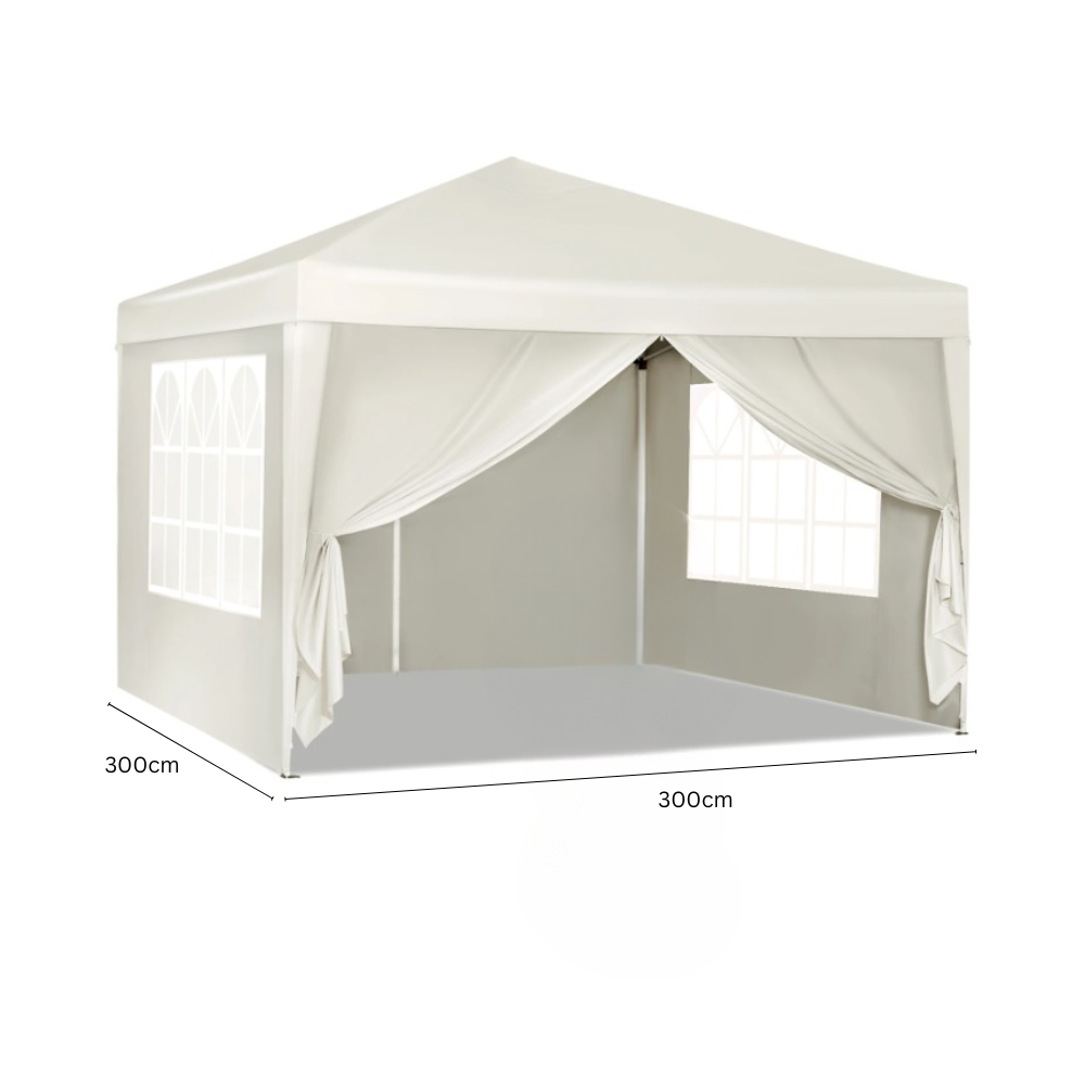 Paviljoen - Tuinpaviljoen - Partytent - Tuintent - Pop-up Kliksysteem - Stabiel - Opvouwbaar - Waterdicht - Winterbestendig - 50+UV-Bescherming - voor Tuin - Buiten - Achtertuin - 210D Oxford-doek - Ijzeren Buis - 5~10M² - 3 x 3 m - Beige