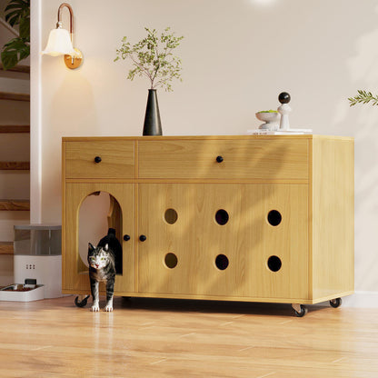 Krabpaal – Kattenhuis – Krabmeubel – Kattenboom – Kattenverblijf – Ingebouwde Uitneembare Kattenbaklade – Duurzaam Polyester & Hout – Compact en Modern Design – 100x66x45 cm