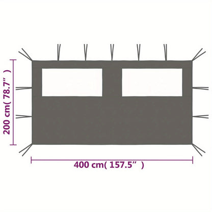 Zijwand Tuingazebo – Tuinwand – Gazebo Wand – Buitenwand – Schermwand – Met Ramen – 4x2 Meter – Weerbestendig Polyester Antraciet