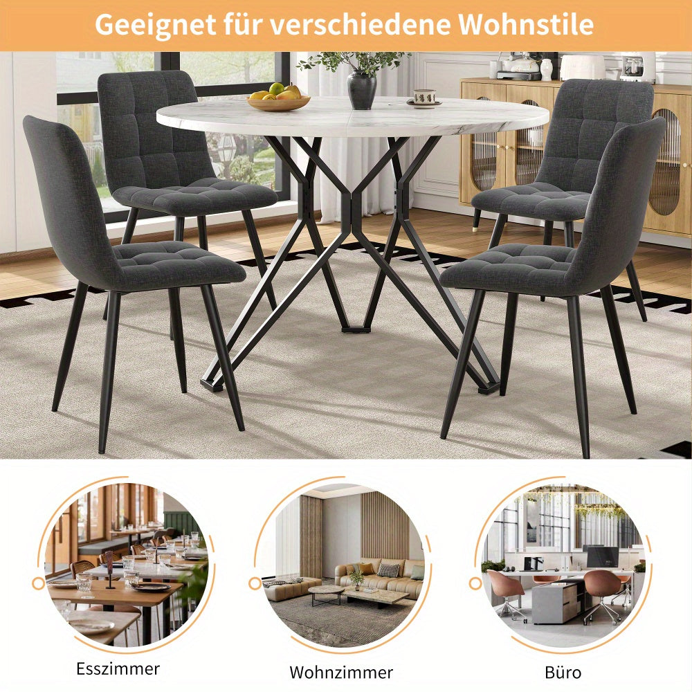 Rond Eettafel – Ronde Tafel – Keukentafel – Eetkamertafel – Compacte Eettafel – MDF Blad Met Marmerlook – Metalen Poot Zwart/Wit – 100x100x76 cm – Voor 4 Personen