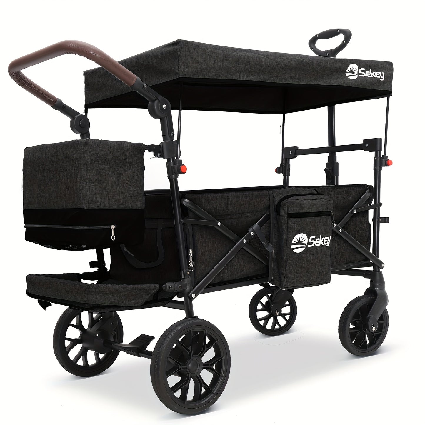Opvouwbare Handwagen – Vouwwagen – Bolderkar – Transportkar – Trolley – XXL PU-wielen 24/20 cm – Schokabsorberende Vering & Comfortabele Gevoerde Zitting – Zwart