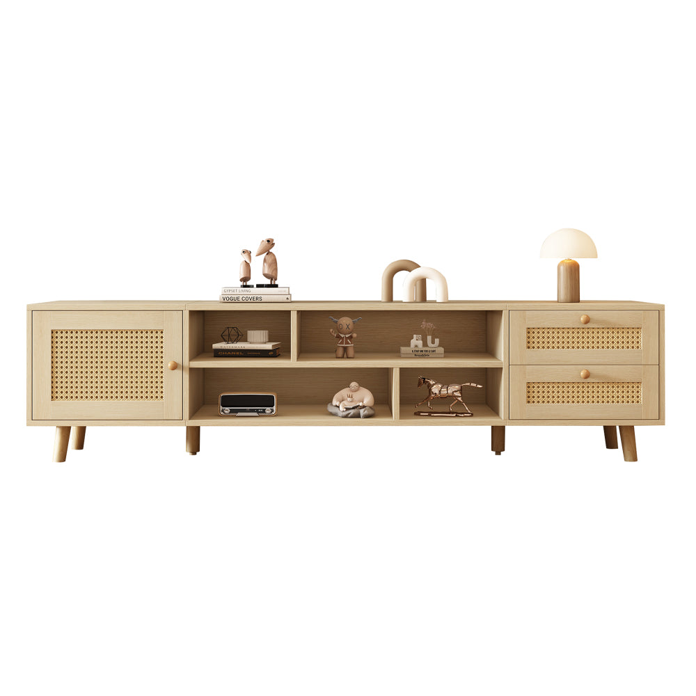 tv-meubel – tv-kast – televisiekast – mediameubel – tv-standaard – extra lang 160 cm – rotan natuurlijk – 2 lades & 1 deur – geschikt voor tv’s tot 70 inch