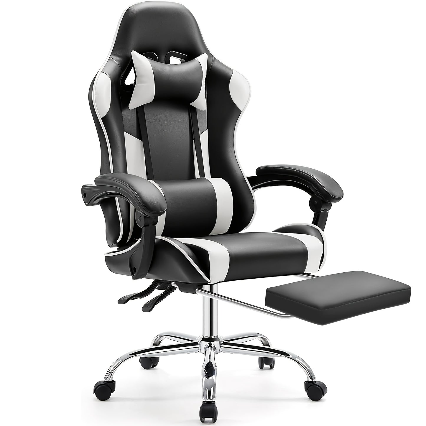 Ergonomische Gamingstoel – Bureaustoel – Computerstoel – Zwart – Gamestoel – Verstelbare Hoogte – 360° Draaibaar Met Lendensteun – Memory Foam Met Voetensteun