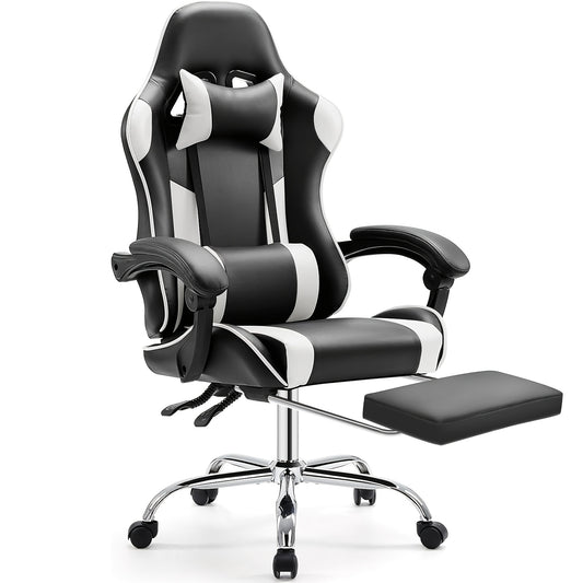 Ergonomische Gamingstoel – Bureaustoel – Computerstoel – Zwart – Gamestoel – Verstelbare Hoogte – 360° Draaibaar Met Lendensteun – Memory Foam Met Voetensteun