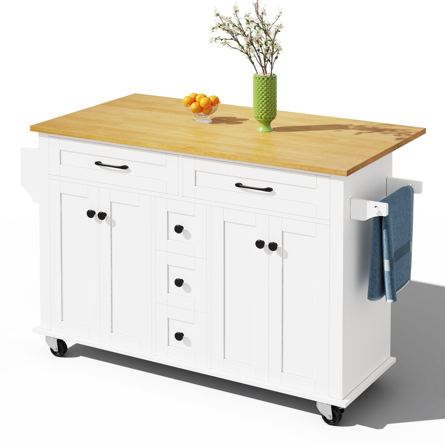 Keukentrolley – Keukenwagen – Serveerwagen – Keukenkast – Opbergkar – Uitschuifbaar Werkblad 120×65 cm – 5 Lades & 2 Kastjes
