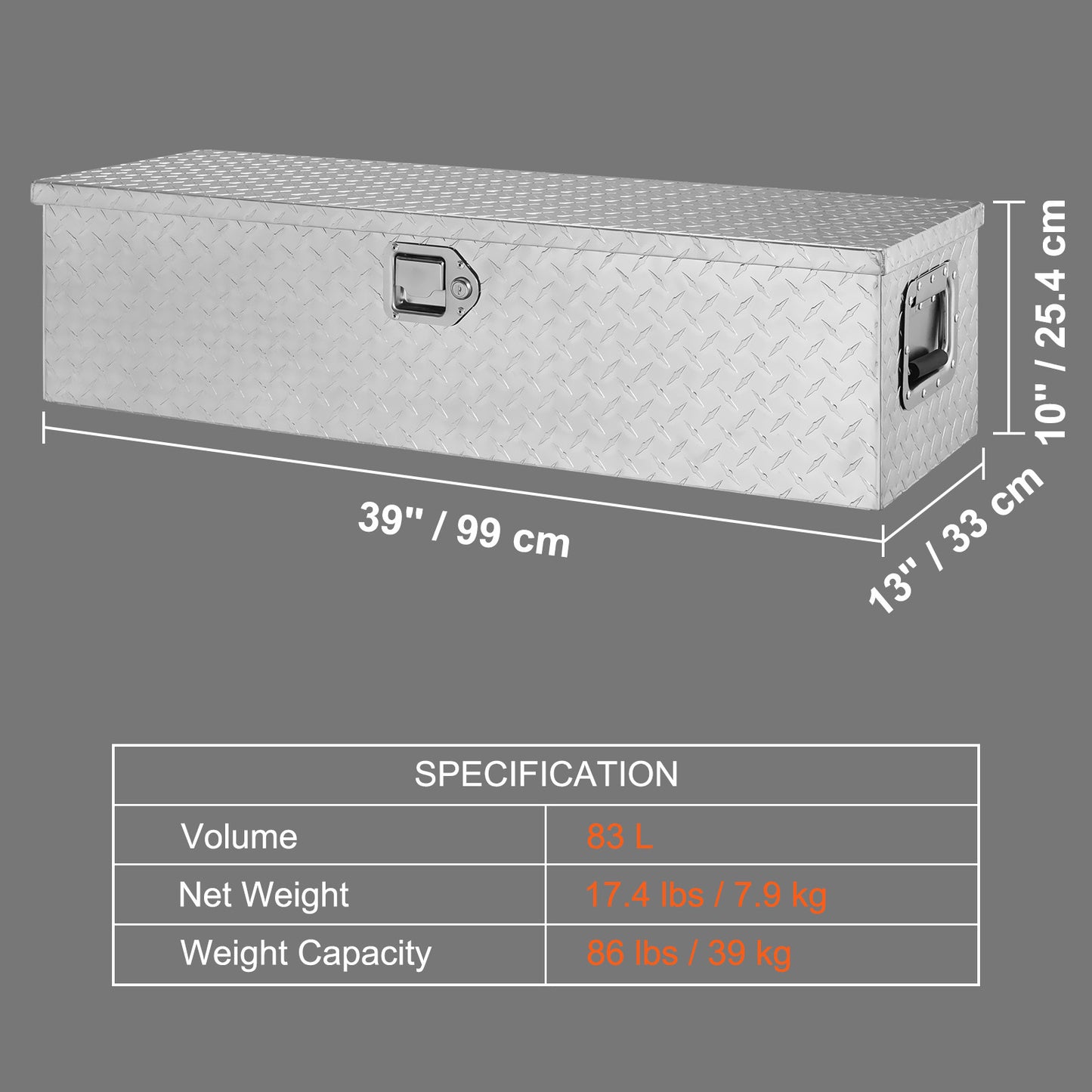 Aluminium Opbergkist – Gereedschapskist – Truckbox – Laadbakbox – Opbergbak – Waterdicht – Afmetingen 99x33x25 cm