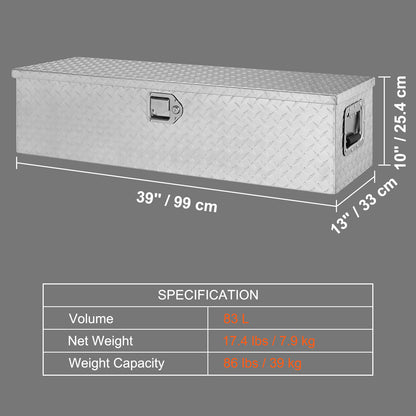 Aluminium Opbergkist – Gereedschapskist – Truckbox – Laadbakbox – Opbergbak – Waterdicht – Afmetingen 99x33x25 cm