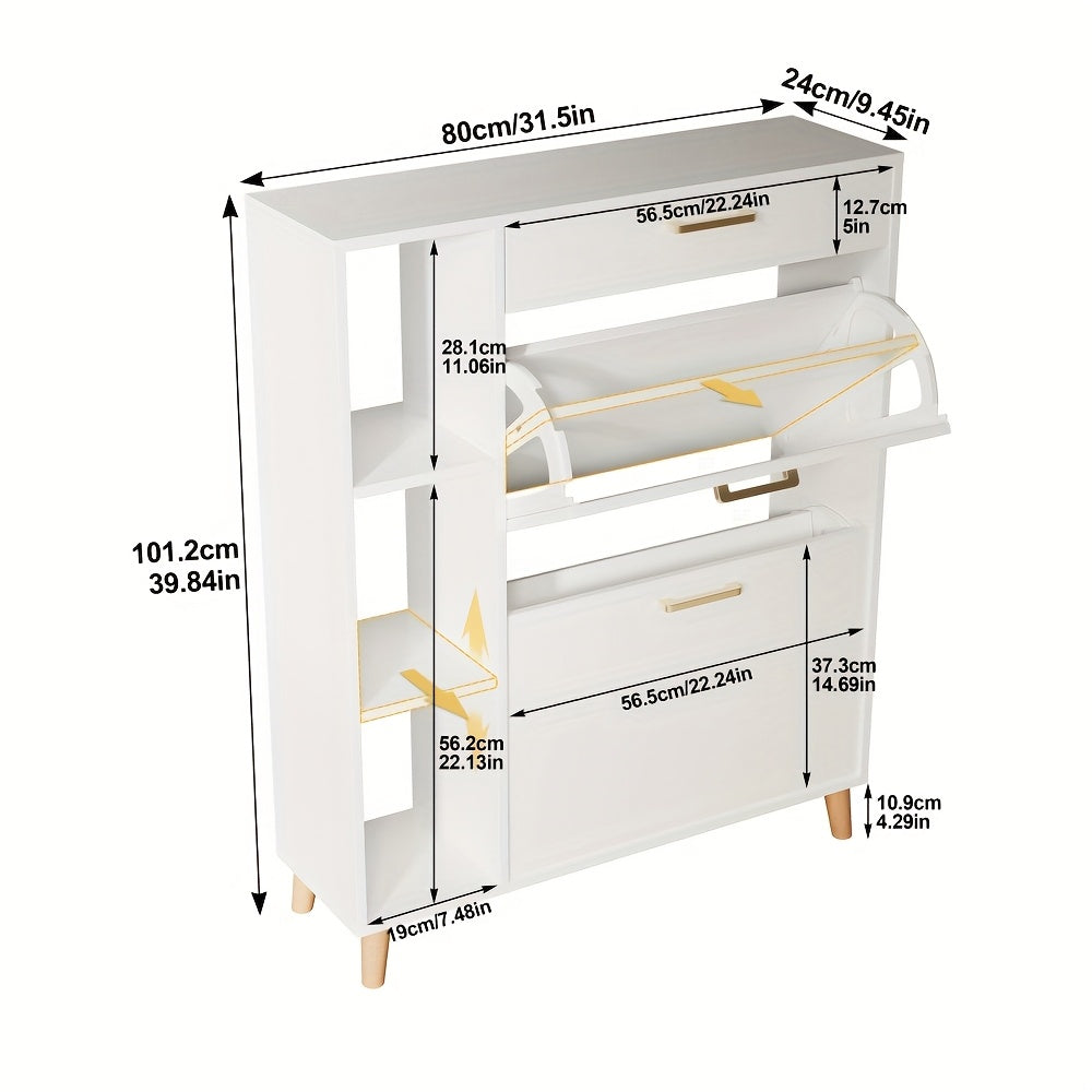 Schoenenkastje – Schoenenkast – Schoenenopberger – Schoenenrek – Halmeubel – Smal Design – 15 Paar Schoenen – Hardhouten Spaanplaat – Gouden Handgrepen