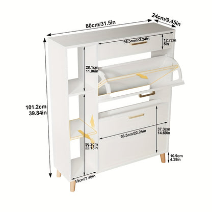 Schoenenkastje – Schoenenkast – Schoenenopberger – Schoenenrek – Halmeubel – Smal Design – 15 Paar Schoenen – Hardhouten Spaanplaat – Gouden Handgrepen