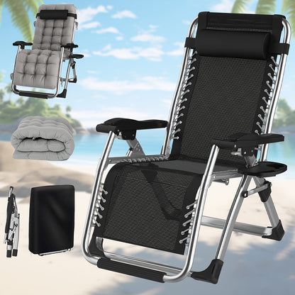 Folding deck chair with cushions, sun lounger for garden, terrace, beach and pool - Folding lounge chair with cushions, load capacity 200kg