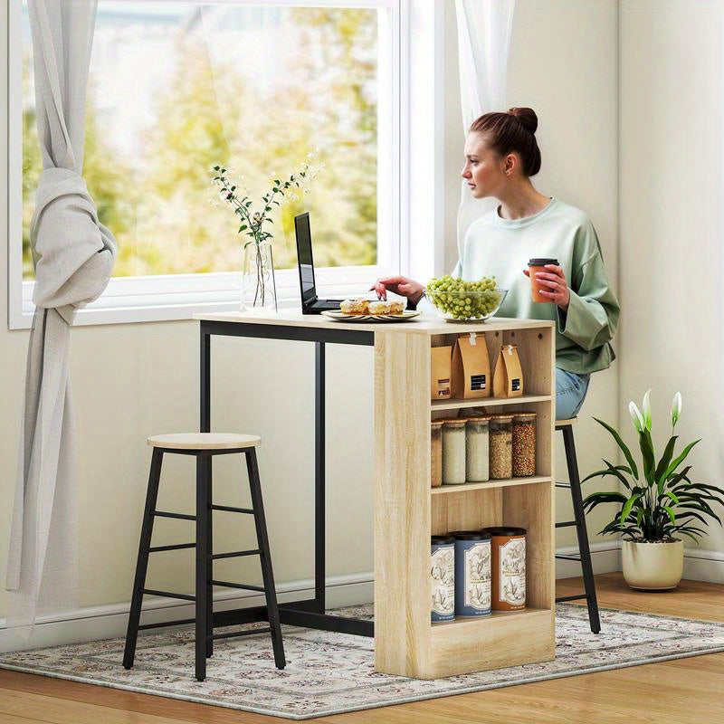 3-in-1 Bar Set with Storage Shelf & Footrest for Small Spaces, Bar Sets For Home, Bar Stool Chairs, Bar Stools, Bar Decor, Bar Furniture, Barstool Chairs, Barstools, Indoor Bar, Tables For Small Spaces, Bar Shelves, Bistro Se