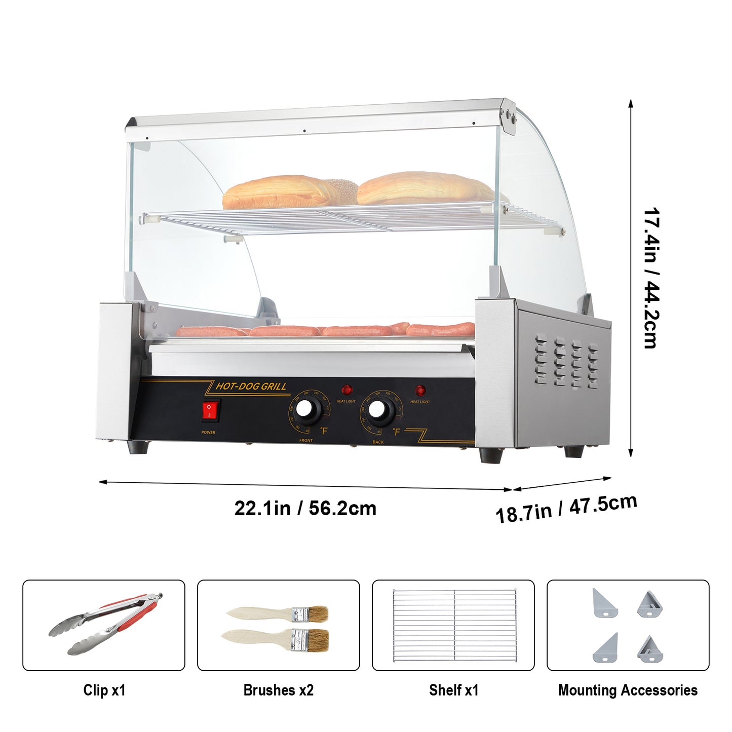 Hotdog Grill – Hotdog Roller – Worstjes Grill – Snackgrill – Elektrische Hotdog Maker – 11 Rollers Voor 30 Hotdogs – Professioneel RVS Met Temperatuurregeling Tot 250°C