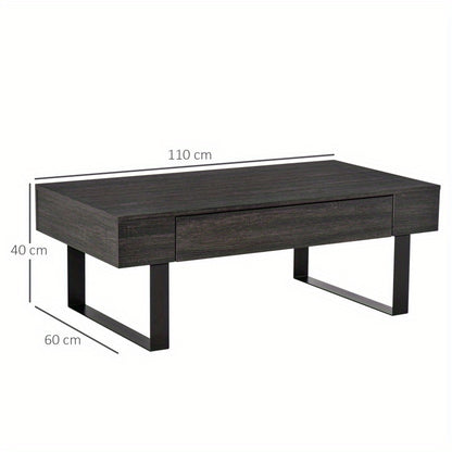Salontafel – Bijzettafel – Koffietafel – Woonkamertafel – Tafel – Donkergrijs – Robuust Stalen Frame – Lade en Open Plank