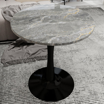 2-4 Person Black Coffee Table | Medieval Modern Dining Table with Round Marble Top, Dark Gray Texture, Suitable for All Environments, Metal Base, Extending Style