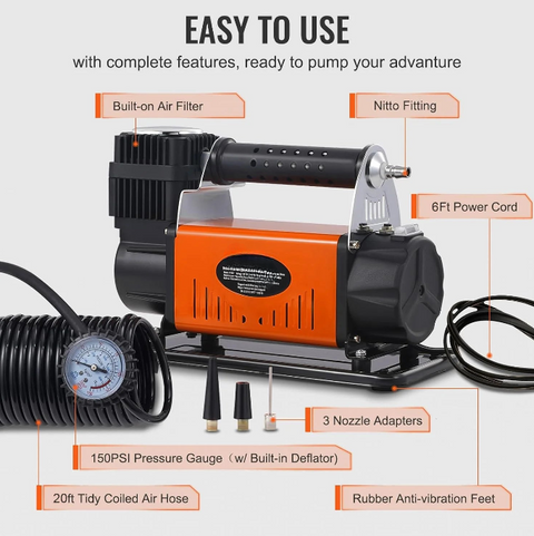 Luchtcompressorpomp - 12V - 150PSI - 30MPA - Draagbaar - voor vrachtwagen Jeep voertuig & SUV bandenpomp - QUORE