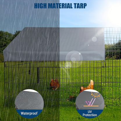 Kippenhok – Kippenren – Pluimveehok – Buitenren – Kippenkooi – Metalen Kippenren – Waterdichte UV-bestendige Cover – Afmeting 218x102x102 cm