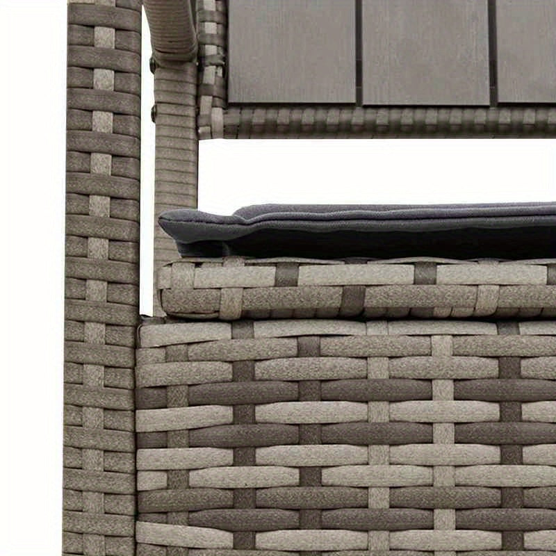 Tuinbank Met Opbergruimte – Buitenbankje – Patio Bank – Balkonbank – Loungeset – Weerbestendig Grijs – Duurzaam Poly Rattan & Hardhout
