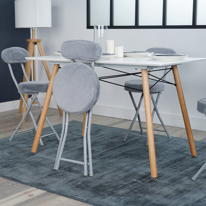 Vouwstoel – Klapstoel – Opklapstoel – Stoel – Kruk Set – Grijs – Kunstbont Bekleding – Metalen Frame – Compact 30x45x75 cm
