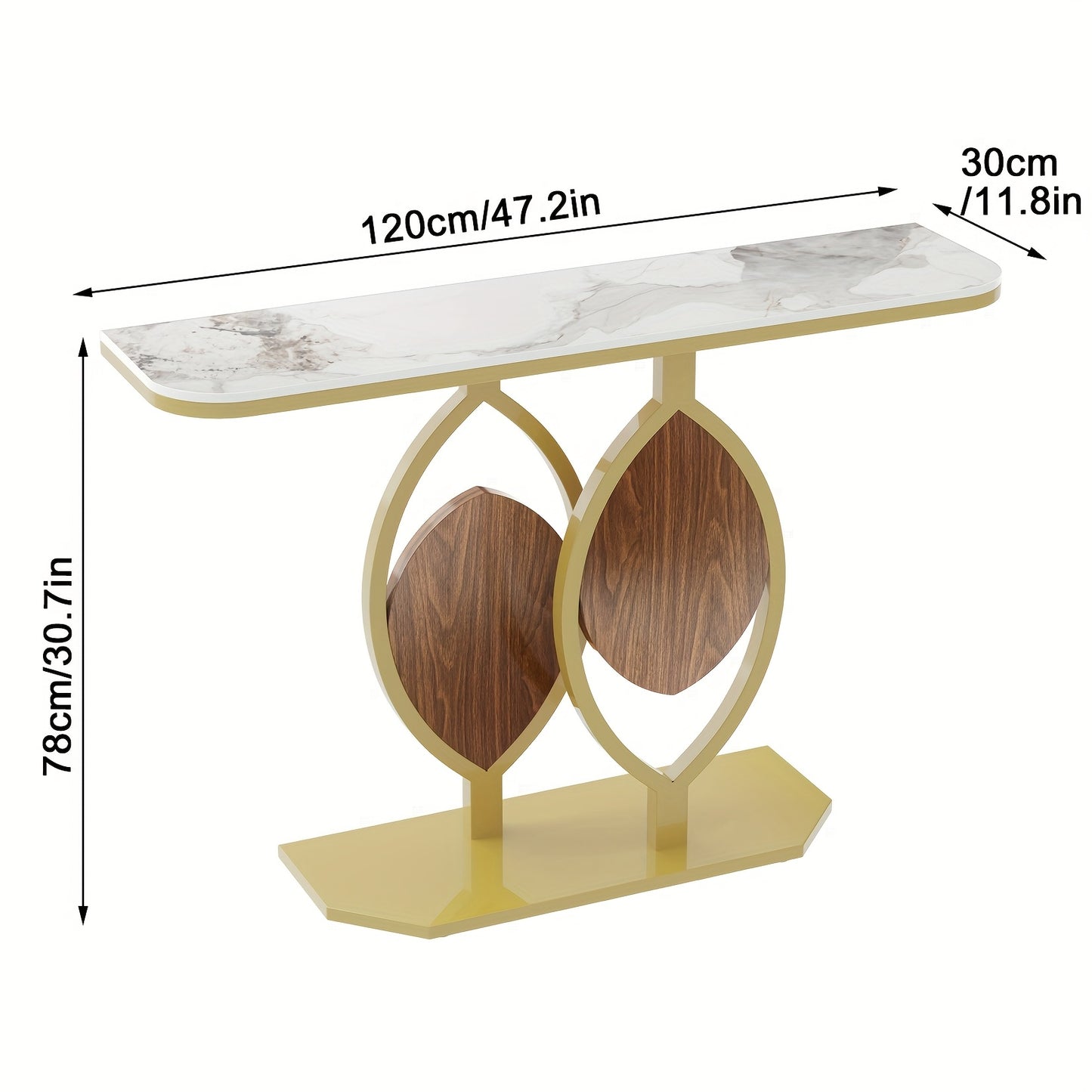 Sidetable – Consoletafel – Haltafel – Wandtafel – Entree Meubel – Luxe Sintered Stone Blad – Kras- en Hittebestendig – Gouden Zelfstabiliserend Metaalframe – Draagvermogen 99,79 kg