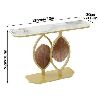 Sidetable – Consoletafel – Haltafel – Wandtafel – Entree Meubel – Luxe Sintered Stone Blad – Kras- en Hittebestendig – Gouden Zelfstabiliserend Metaalframe – Draagvermogen 99,79 kg