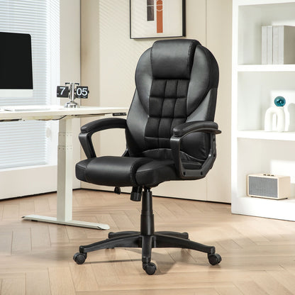 HOMCOM Ergonomic Office Chair, Office Armchair, Ergonomic Computer Chair, with Adjustable Height, Reclining Function and 360° Swivel Seat, 65l x 69P x 110-120H cm, black