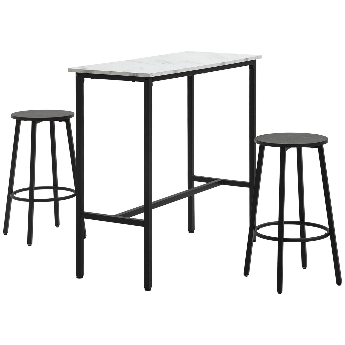 Barset – Barkrukset – Bartoestel – Bartafel – Barmeubel – Wit Marmerlook Tafelblad – Stevig Stalen Frame