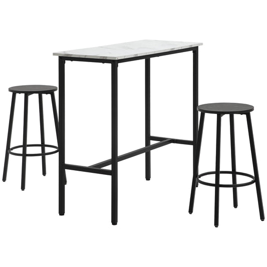 Barset – Barkrukset – Bartoestel – Bartafel – Barmeubel – Wit Marmerlook Tafelblad – Stevig Stalen Frame