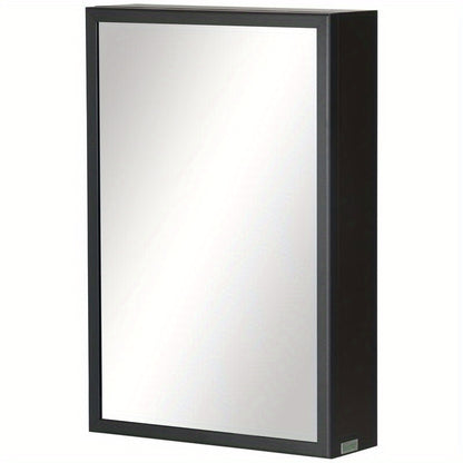 Mirror Cabinet, Bathroom Cabinet, 3 Shelves, Stainless Steel, 40X12X60Cm, Black, Bathroom Storage Cabinet with Shelves And Doors, Multifunctional Storage Unit.