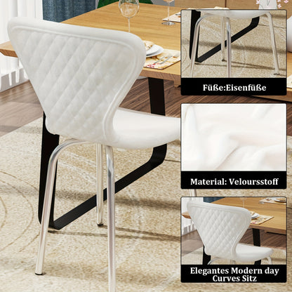 Eetkamerstoel – Kuipstoel – Barkruk – Keukenstoel – Stoel – Luxe Witte Velvet Bekleding – Zilverkleurig Metalen Onderstel
