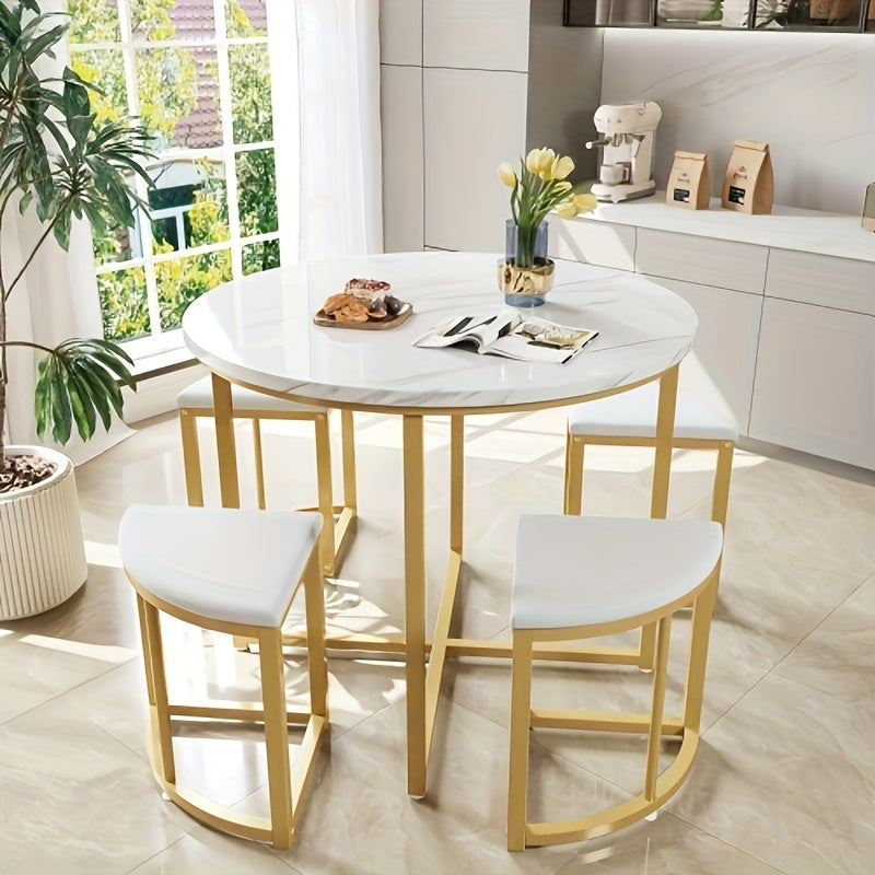 Dining Room Furniture Set, Dining Table and Chairs (Four), MDF Table Top and Gilded Iron Frame Dining Table and Chairs, Velvet Chairs, Modern Luxury Table and Chairs to Ensure Unparalleled Dining Experience