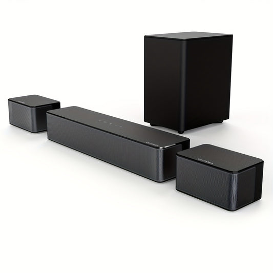 5.1 Surround Sound Systeem – Home Theater Speaker Set – Soundbar – Draadloze Subwoofer – Achterluidsprekers – BassMX Basversterking – SurroundX Technologie – 320W Krachtig Geluid – Zwart Modern Design