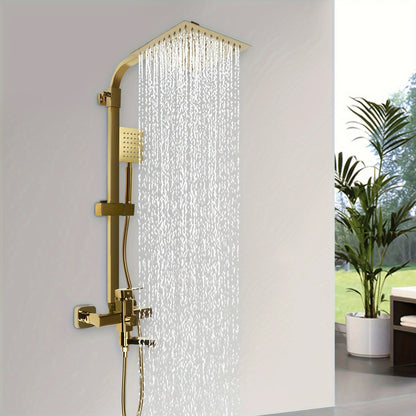 Doucheset – Douche Set – Complete Douche Set – Regendouche Set – Handdouche Set – Luxe Gouden Messing – 20x20 cm Regenval Topdouche – Verstelbare Hoogte 85-124 cm