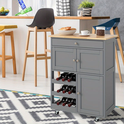 Keukentrolley – Serveerwagen – Keukenwagen – Opbergtrolley – Rolwagen – Houten Frame – 3 Lagen Met Lade – Wieltjes – Compact 87x67x37 cm – Massief Dennehout & MDF