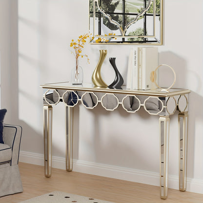Spiegelconsole – Sidetable – Kaptafel – Haltafel – Make-uptafel – Luxe Design – Groot Formaat 120x35x76 cm – Lichtgouden Frame