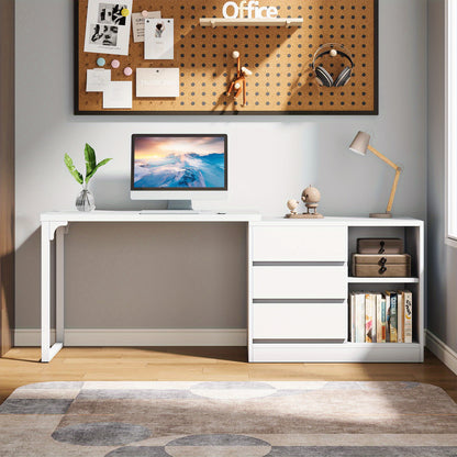 Bureau – Schrijftafel – Werktafel – Computertafel – Laptopbureau – Extra Lang 160 cm – 6 Opbergvakken – Ruim Werkblad – Stabiel Metalen Frame – Wit Houtkleurig Design