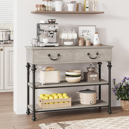 Sidetable – Wandtafel – Haltafel – Console Tafel – Bijzettafel – Smal Rustiek Grijs – Metaal Frame – 69 cm Hoogte