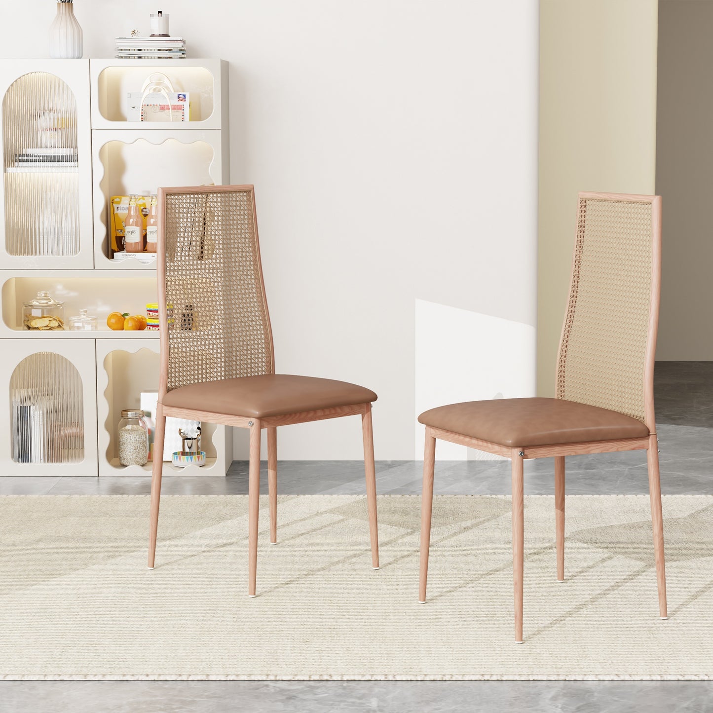 Rotanstoel – Rotan Eetkamerstoel – Rieten Stoel – Tuinstoel – Balkonstoel – Mid-Century Design – Metalen Onderstel – Comfortabele Wicker Rugleuning – 97,5x43x44 cm