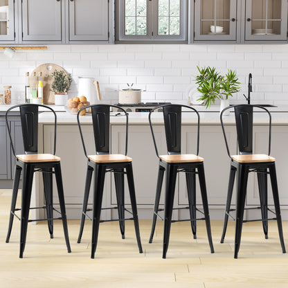 Barkrukken Set – Barstoelen – Krukken – Barstoelen Met Rugleuning – Industriële Barkrukken – Zithoogte 76 cm – Metalen Frame Zwart