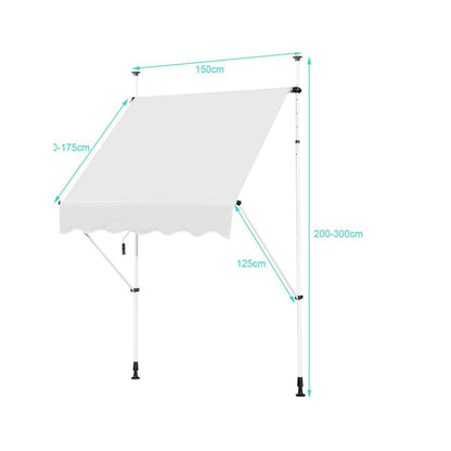 Zonwering – Terraszonwering – Balkonzonwering – Verstelbare Zonnescherm – Klemzonwering – Verstelbare hoogte – Lichtgewicht aluminium & Oxford doek – Beige