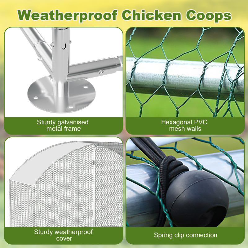 Chicken Coop Outdoor Enclosure with Waterproof PE Paint Cloth Plenty of Space for Chickens, Rabbits and Other Small Animals Roof With PVC-coated Sturdy Steel Frame Free Range Enclosure Triangular roof/dome Galvanised Steel Fr