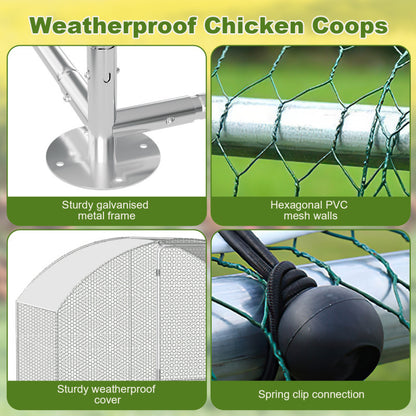 Chicken Coop Outdoor Enclosure with Waterproof PE Paint Cloth Plenty of Space for Chickens, Rabbits and Other Small Animals Roof With PVC-coated Sturdy Steel Frame Free Range Enclosure Triangular roof/dome Galvanised Steel Fr