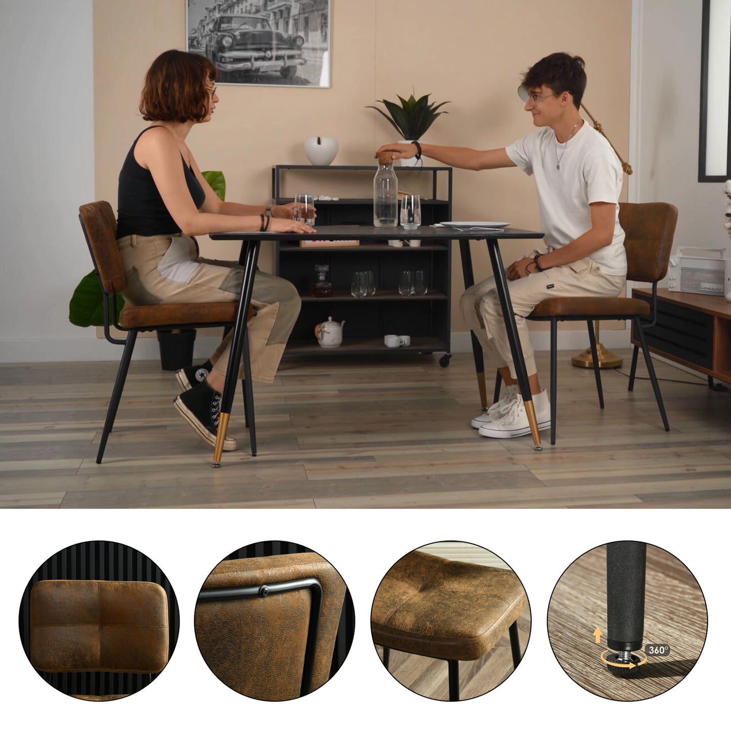 Eetkamerstoelen – Stoelen – Armloze Stoelen – Kuipstoelen – Bistrostoelen – Bruin – Retro Scandinavisch Design – Ergonomisch Zitcomfort – Metalen Poten