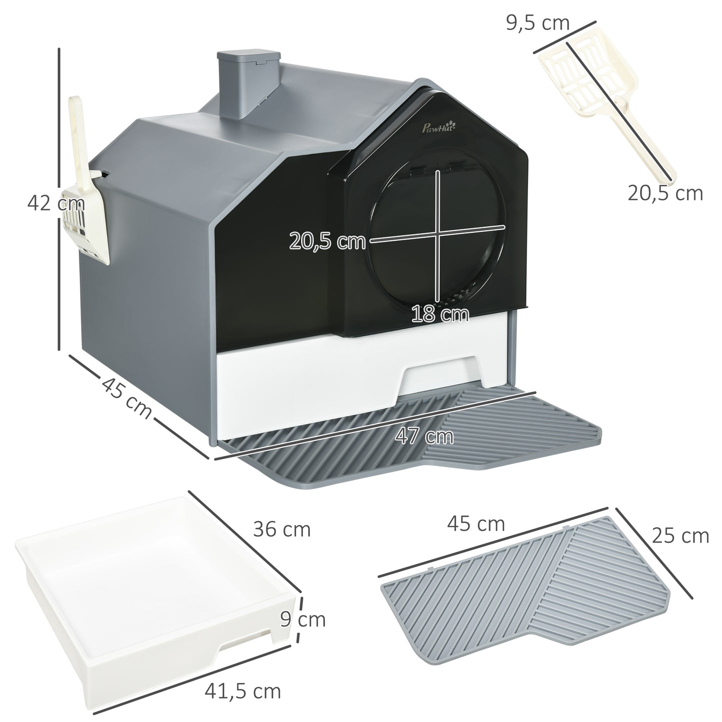 Kattenbak – Kattenbakhuis – Kattenbak Met Deksel – Katten Toilet – Kattenbak Met Deurtje – Afsluitbare Kattenbak – Geurfilter en Uitneembare Onderbak – Compact en Draagbaar – Grijs