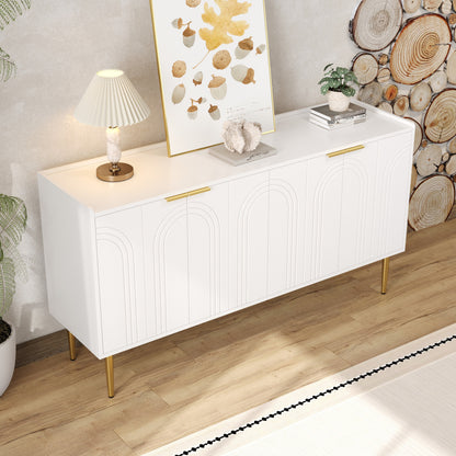 Dressoir – Sideboard – Opbergmeubel – Servieskast – Woonkamerkast – Wit – Modern Minimalistisch Design – Ruime Opbergruimte 140x38x75 cm