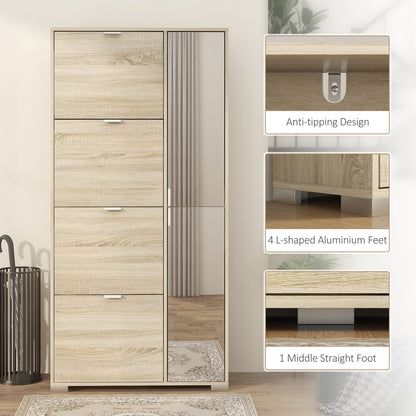 Schoenenkast – Schoenopberger – Schoenenrek – Schoenenkastje – Schoenenmeubel – 4 Deuren Met Spiegel – Verstelbare Planken Voor 16 Paar Schoenen
