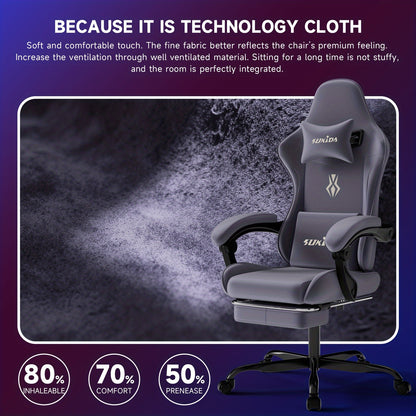 Gamingstoel – Gamestoel – Gaming Chair – Bureaustoel – Game Stoel – Ergonomisch Ontwerp – Verstelbare Rugleuning 135° – Voetsteun – Vuilafstotende Stoffering – Robuust Metalen Frame – Donkergrijs