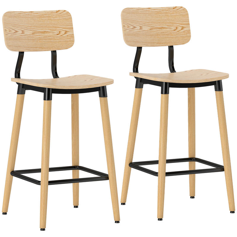 Barkrukken – Barkruk Set – Barstoelen – Keukenstoelen – Eetkamerstoelen – Set Van 2 Met Rugleuning – Hout En Metaal – Modern Tijdloos Design